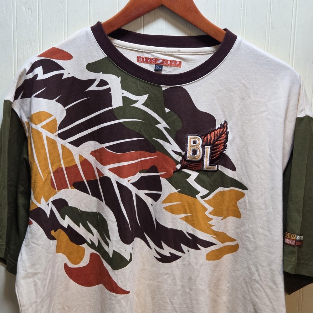 Blac Leaf Shirt Mens 2XL Multicolor Leaf Graphic Logo Streetwear Cotton Tee
